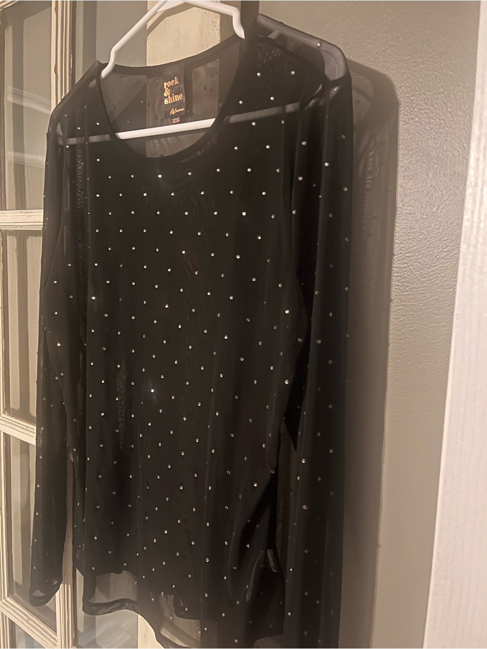 Black Sheer Rhinestone Long-Sleeve Dress